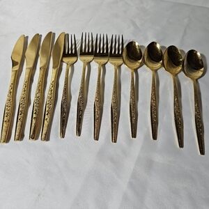 Vintage Golden Bouquet Gold Plated Flatware By JH Carlye Silver